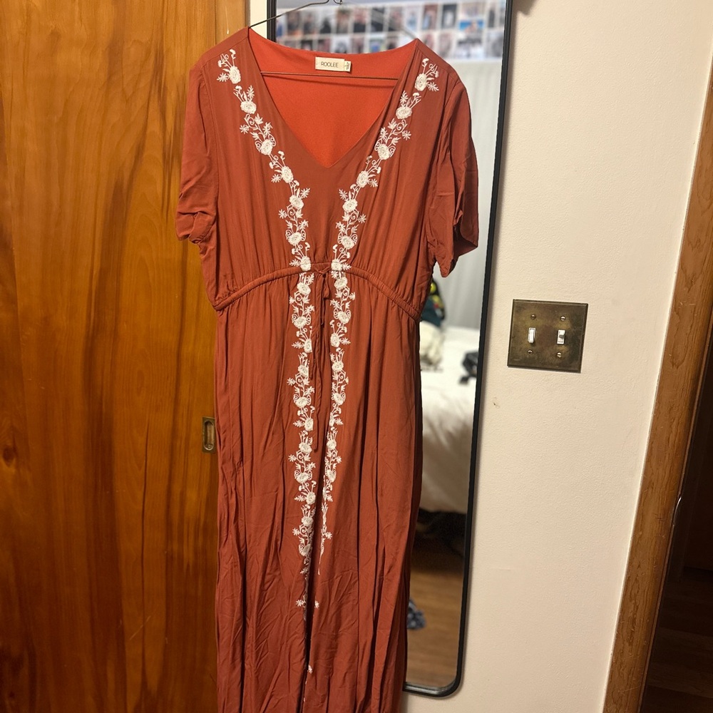 Roolee Terracotta Dress with Ivory Embroidery